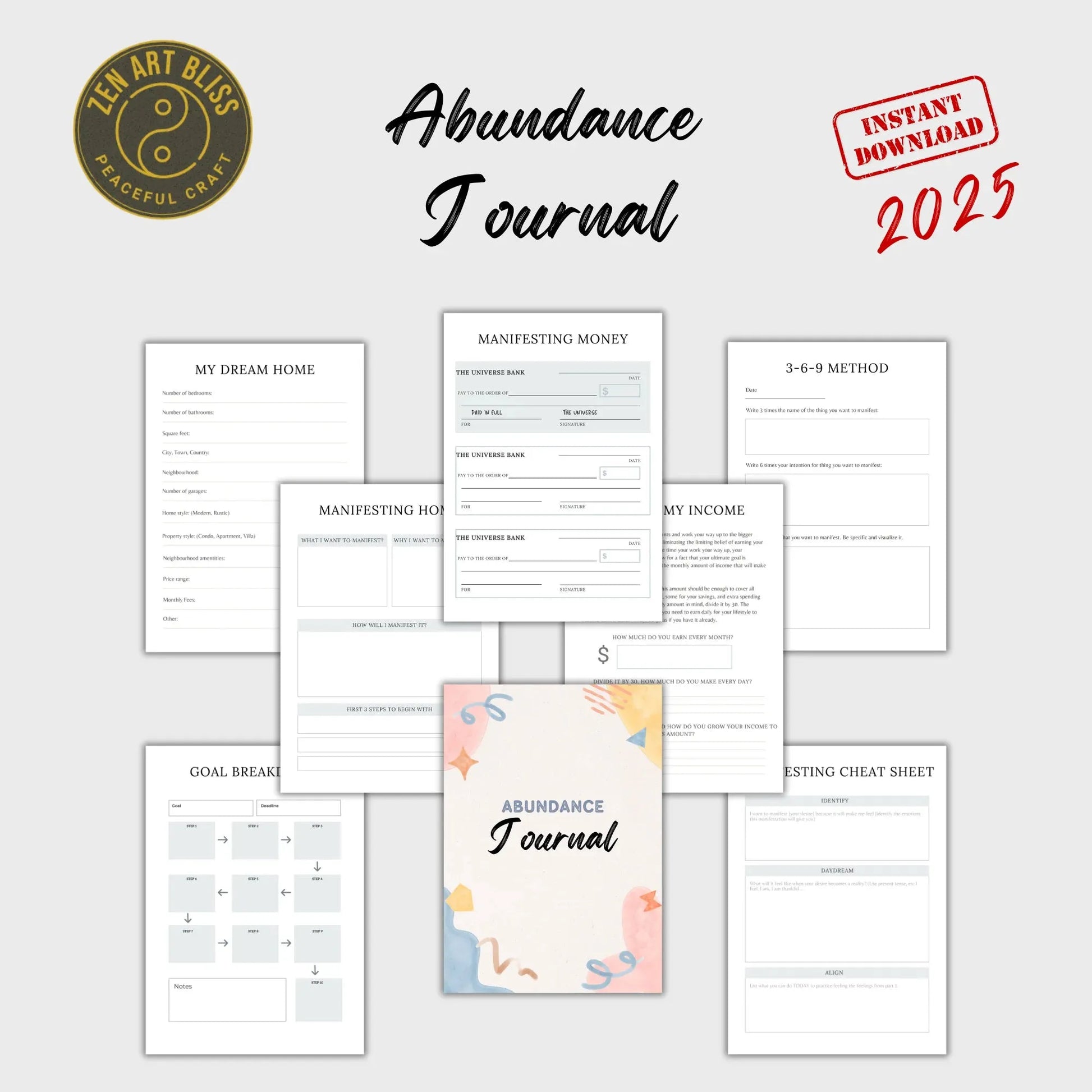 Abundance Journal 2025 – Manifestation & Wealth Attraction Guide | ZenArtBliss -ZenArtBliss