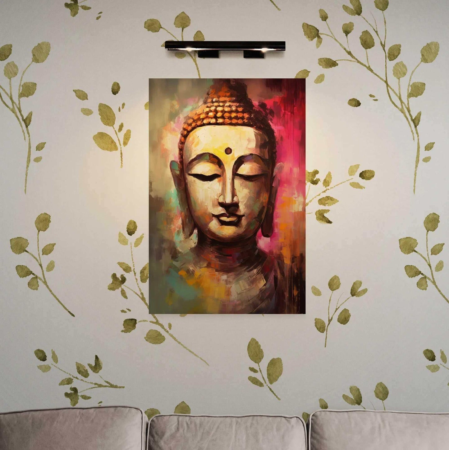 ZenArtBliss.com's Abstract Modern Buddha poster, a vibrant abstract meditation art with a fusion of colors on a matte finish paper.