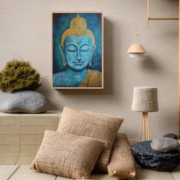 Blue & Gold Buddha Print: Elegant & Symbolic – ZenArtBliss -ZenArtBliss