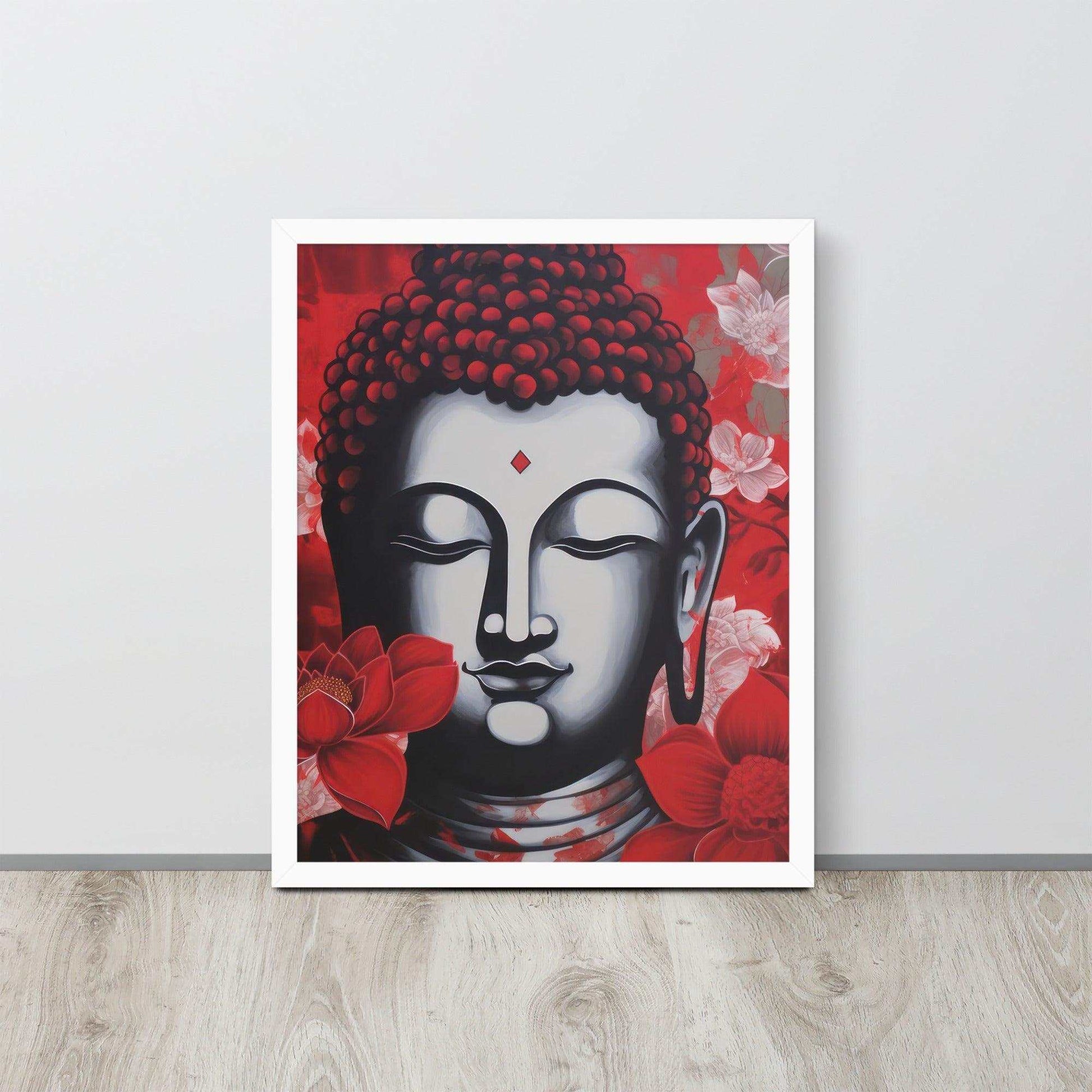 Buddha Framed Print: Bold Red, Zen Living Room – ZenArtBliss -ZenArtBliss