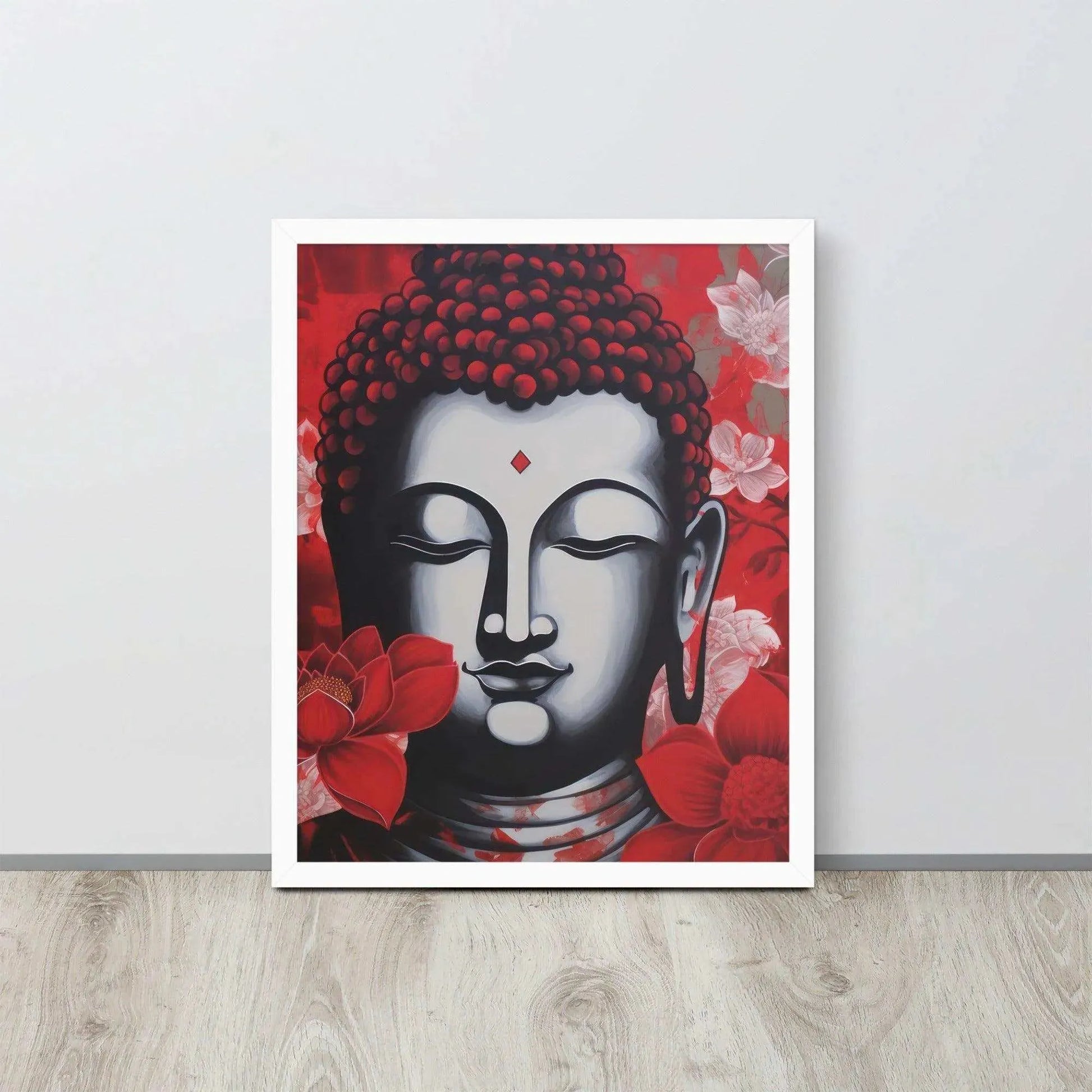 Buddha Framed Print: Bold Red, Zen Living Room – ZenArtBliss -ZenArtBliss