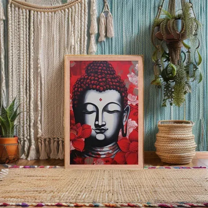 Buddha Framed Print: Bold Red, Zen Living Room – ZenArtBliss -ZenArtBliss