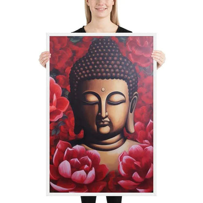 Buddha Framed Print: Red Lotus Blossoms, Inner Peace #zendecor -ZenArtBliss