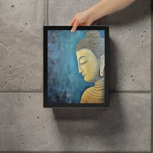 Golden Buddha Art framed poster for Zen Living Room – ZenArtBliss -ZenArtBliss