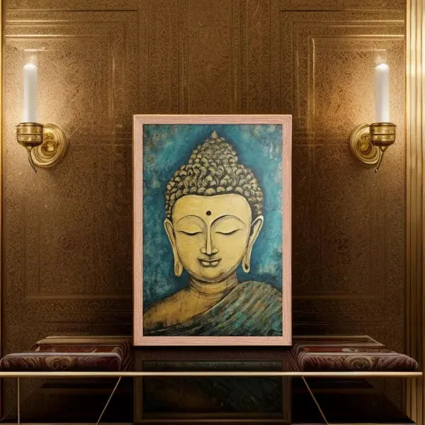 Golden Buddha Zen Wall Art framed print – ZenArtBliss.com -ZenArtBliss