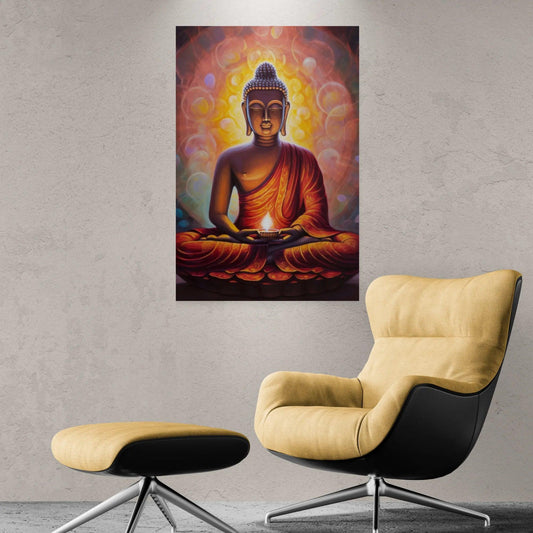 Illuminated Path - Abstract Zen Buddha Poster with Golden Glow -ZenArtBliss