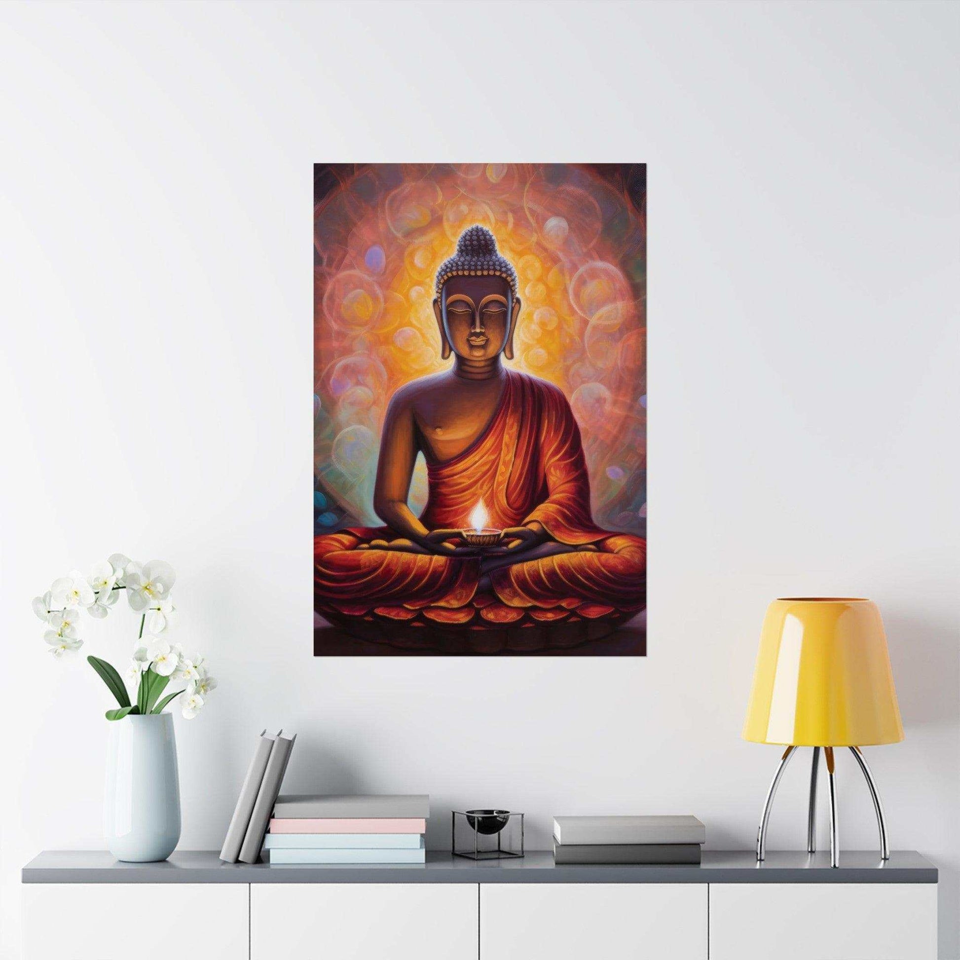 Illuminated Path - Abstract Zen Buddha Poster with Golden Glow -ZenArtBliss