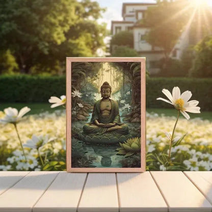 Lotus Flower Painting Framed Print – ZenArtBliss.com (Find Peace in a Forest Sanctuary) -ZenArtBliss