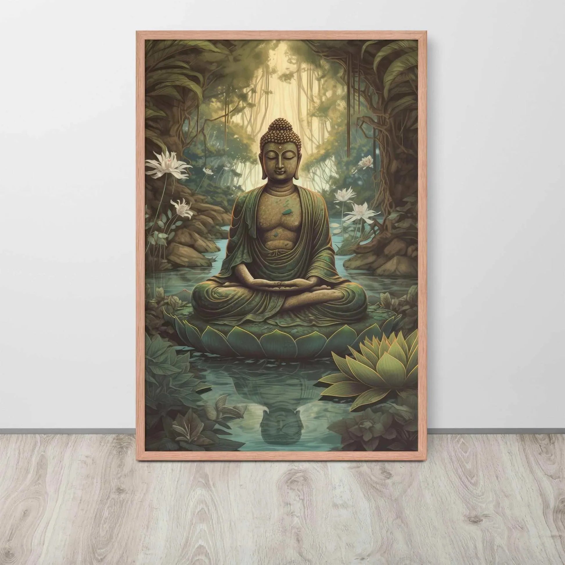 Lotus Flower Painting Framed Print – ZenArtBliss.com (Find Peace in a Forest Sanctuary) -ZenArtBliss