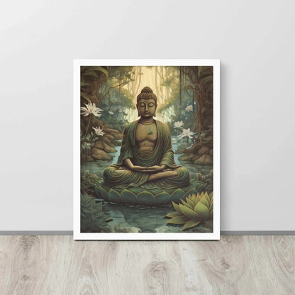 Lotus Flower Painting Framed Print – ZenArtBliss.com (Find Peace in a Forest Sanctuary) -ZenArtBliss