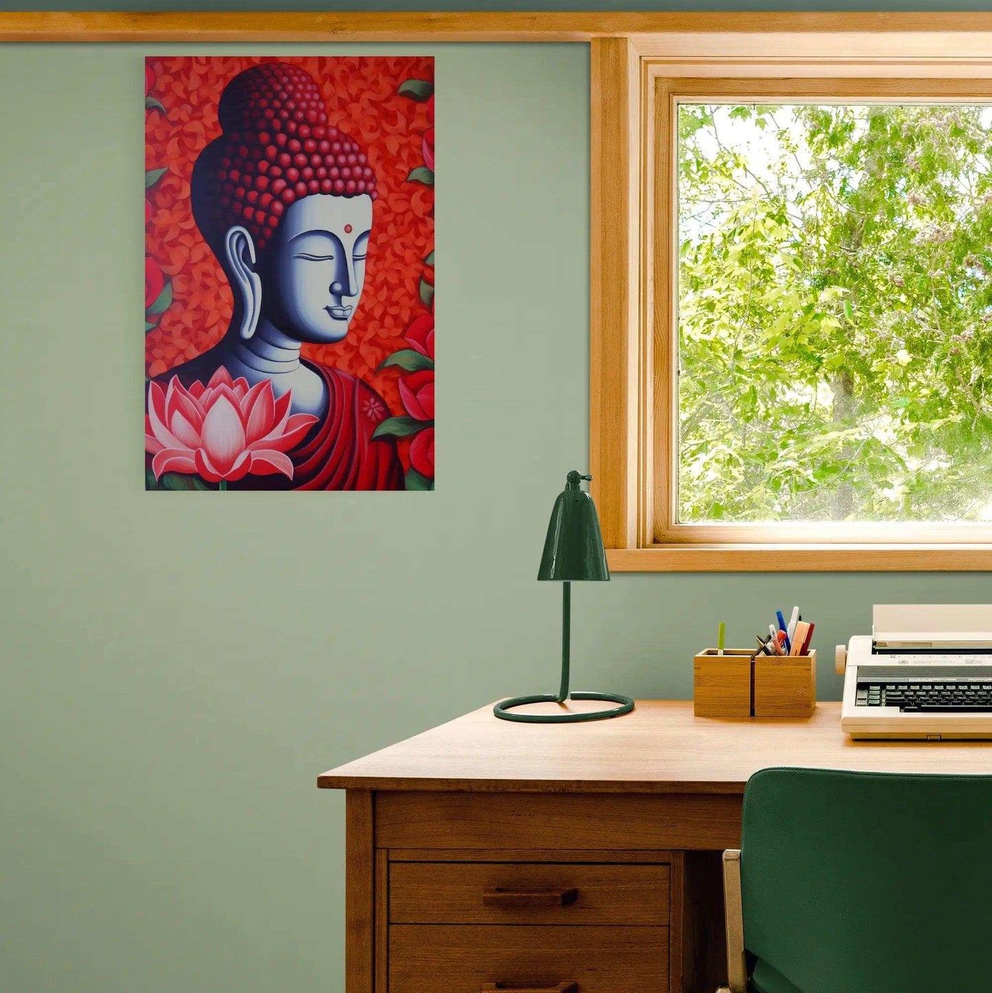 Meditative Bliss - Red Zen Buddha Poster - Zenartbliss- A Brand of Oxygen O2 Technology