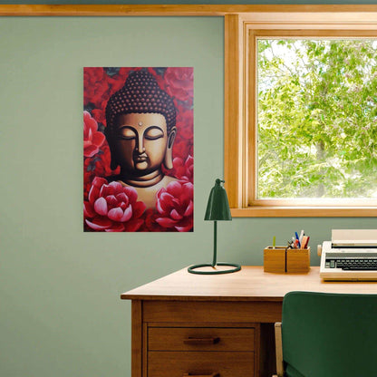 Serenity in Bloom - Red Buddha and Lotus Art -ZenArtBliss