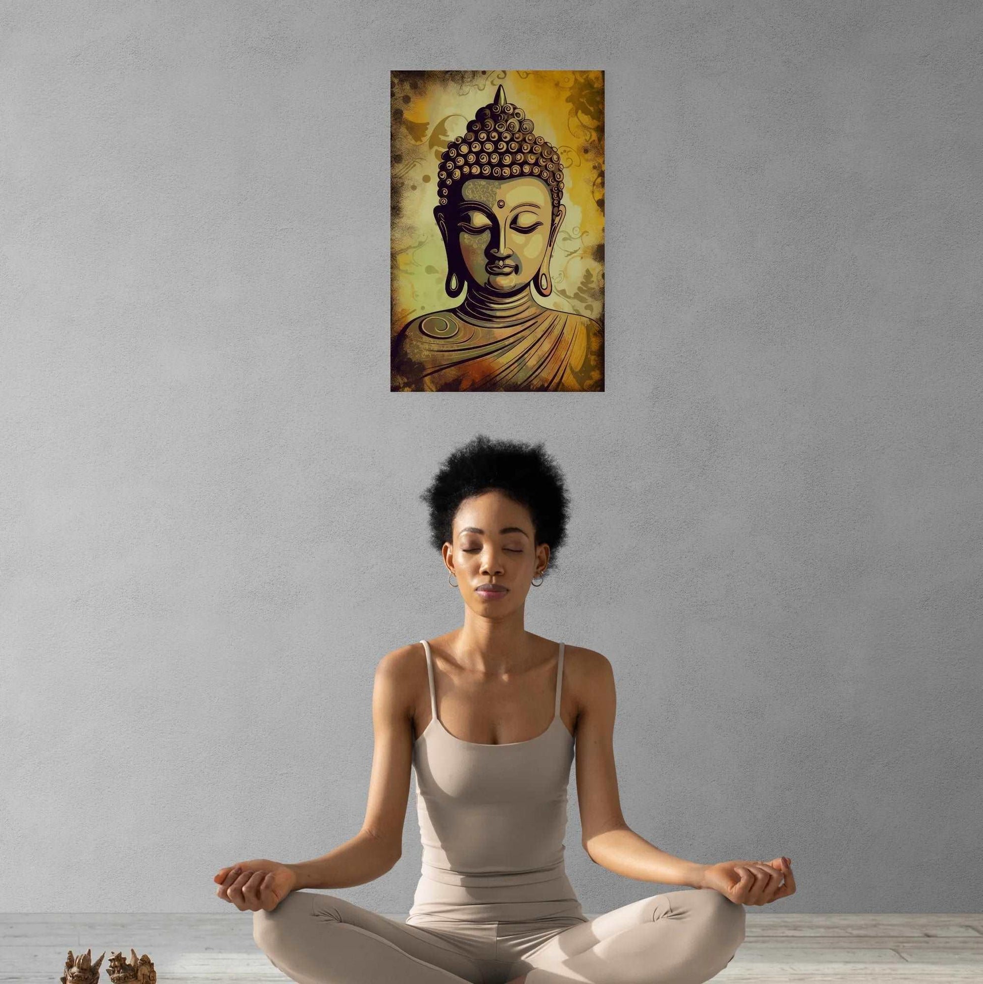 Shop Buddha Poster: Harmonious Buddha Head Illustration in Warm Tones