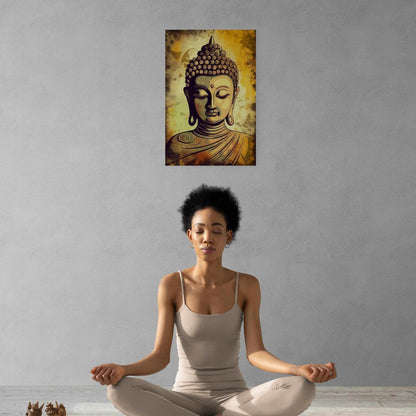 Shop Buddha Poster: Harmonious Buddha Head Illustration in Warm Tones