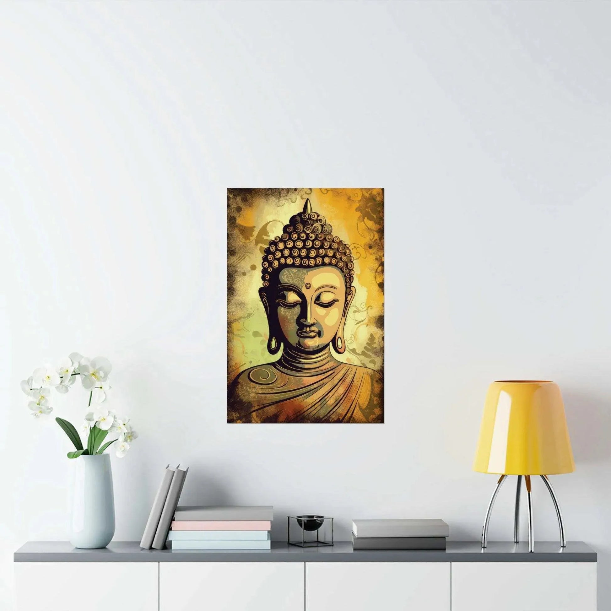 Shop Buddha Poster: Harmonious Buddha Head Illustration in Warm Tones -ZenArtBliss