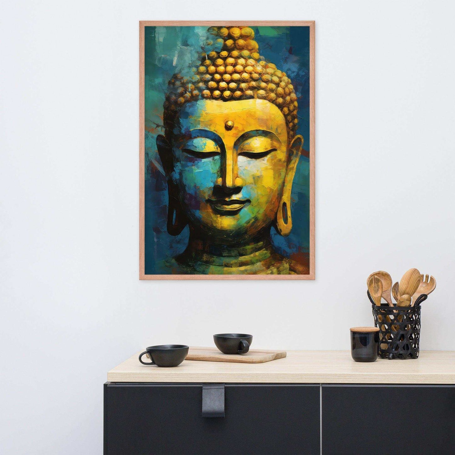 Textured Buddha framed Print: Blue, Gold, Timeless – ZenArtBliss -ZenArtBliss