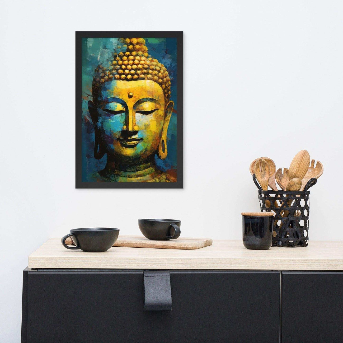 Textured Buddha framed Print: Blue, Gold, Timeless – ZenArtBliss -ZenArtBliss