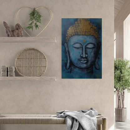 Serene Buddha painting in a spa setting with natural decor elements, fostering a peaceful and meditative atmosphere.