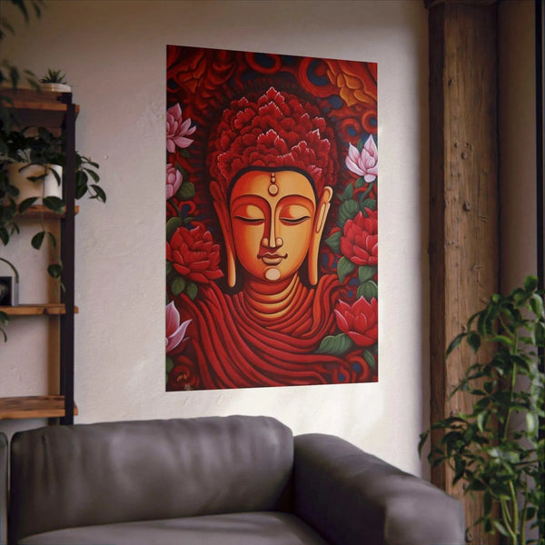 Radiant Red Buddha Canvas - Lotus & Enlightenment Zen Masterpiece ...