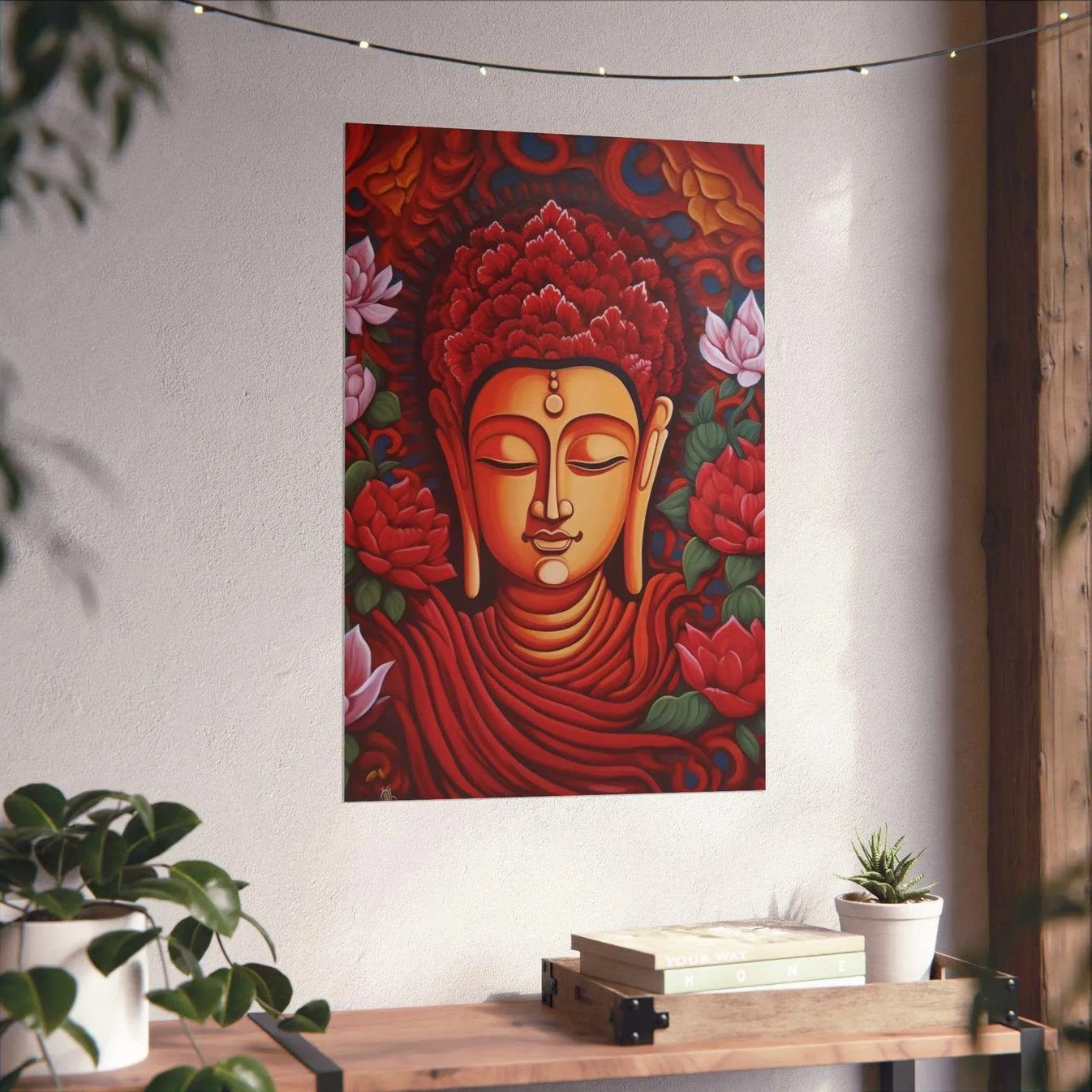 Radiant Red Buddha Canvas - Lotus & Enlightenment Zen Masterpiece ...