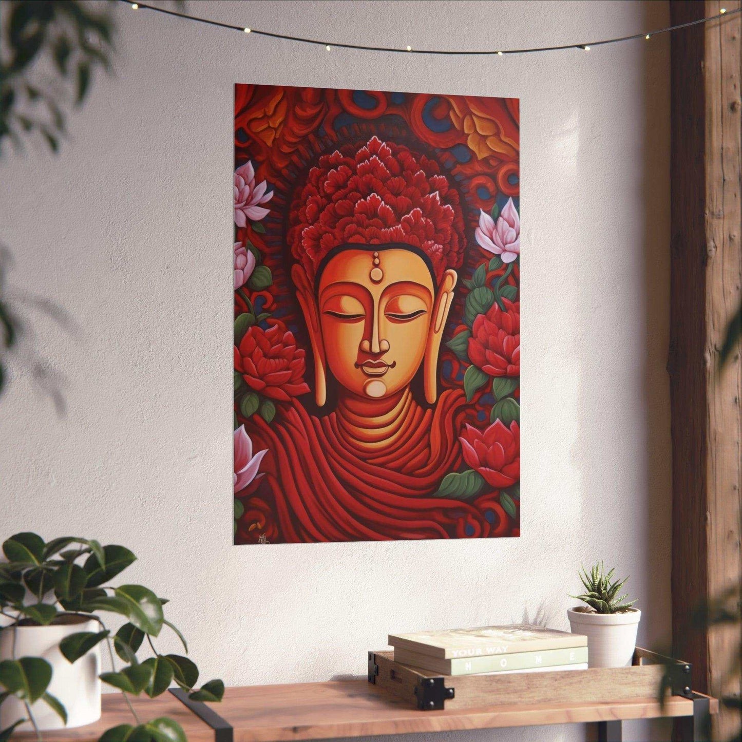 Zen Awakening - The Red Lotus Buddha poster - Zenartbliss