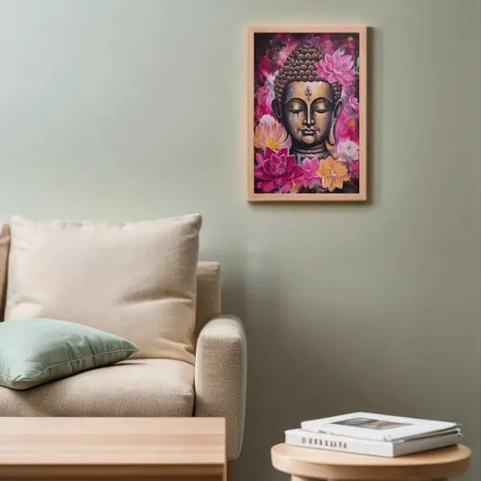 Zen Bedroom Framed Print: Buddha & Pink Flowers – ZenArtBliss -ZenArtBliss