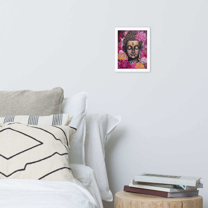 Zen Bedroom Framed Print: Buddha & Pink Flowers – ZenArtBliss -ZenArtBliss