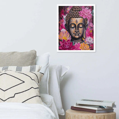 Zen Bedroom Framed Print: Buddha & Pink Flowers – ZenArtBliss -ZenArtBliss