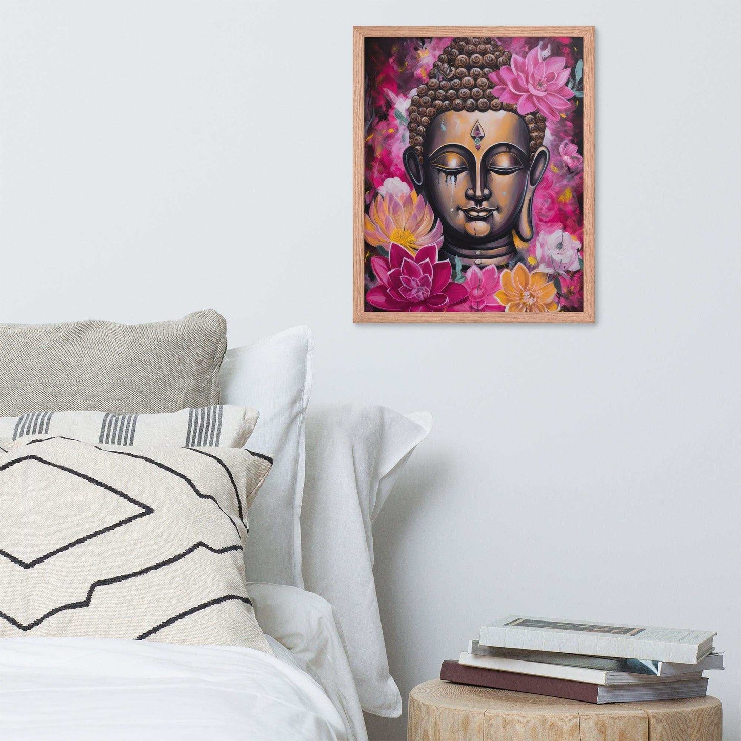 Zen Bedroom Framed Print: Buddha & Pink Flowers – ZenArtBliss -ZenArtBliss