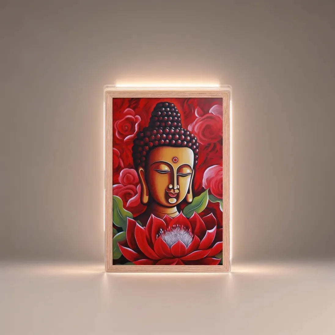 Zen Buddha Framed Print: Golden Light, Red Roses – ZenArtBliss -ZenArtBliss