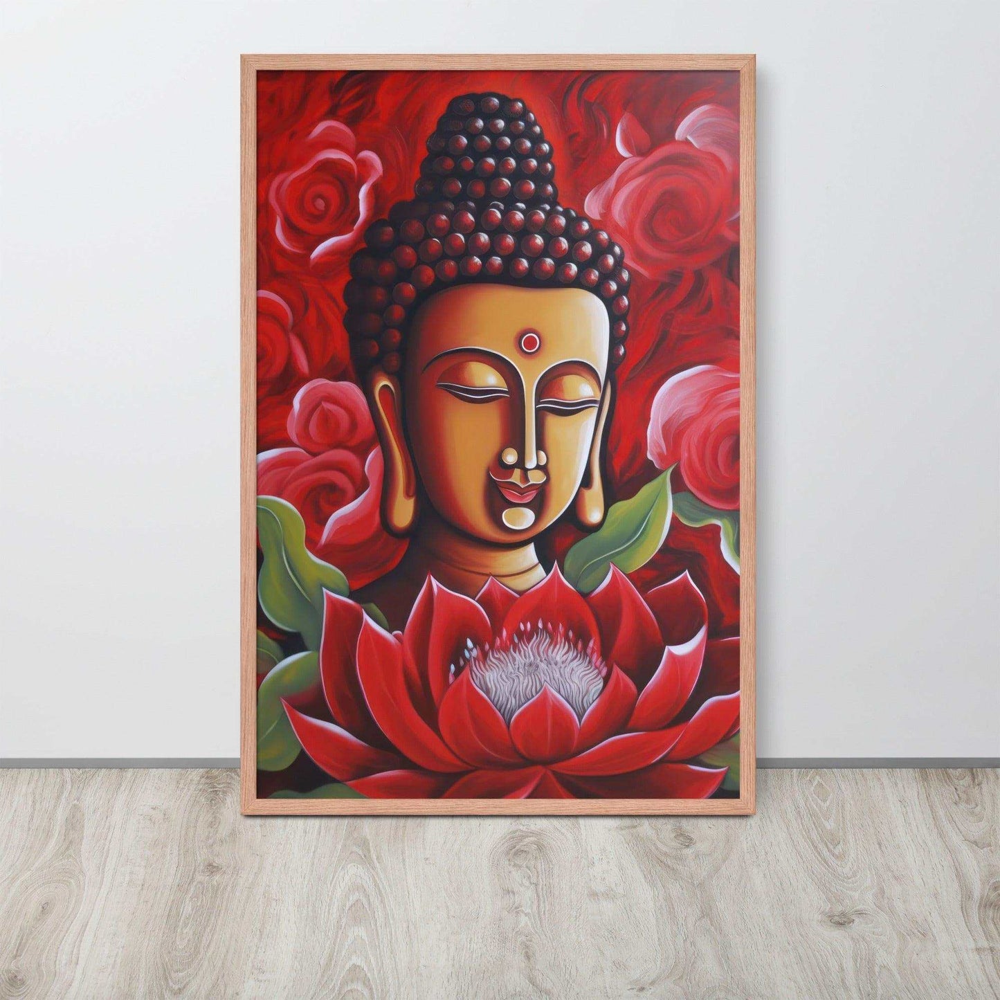 Zen Buddha Framed Print: Golden Light, Red Roses – ZenArtBliss -ZenArtBliss