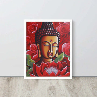 Zen Buddha Framed Print: Golden Light, Red Roses – ZenArtBliss -ZenArtBliss