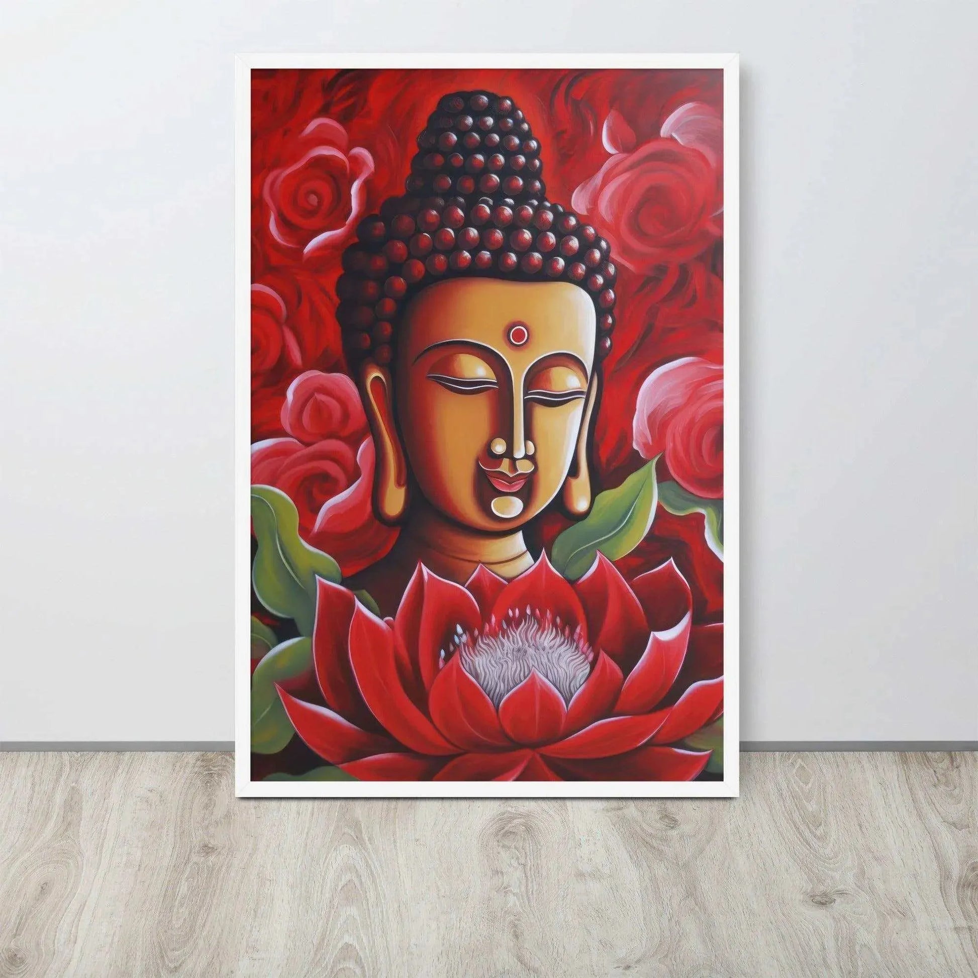 Zen Buddha Framed Print: Golden Light, Red Roses – ZenArtBliss -ZenArtBliss