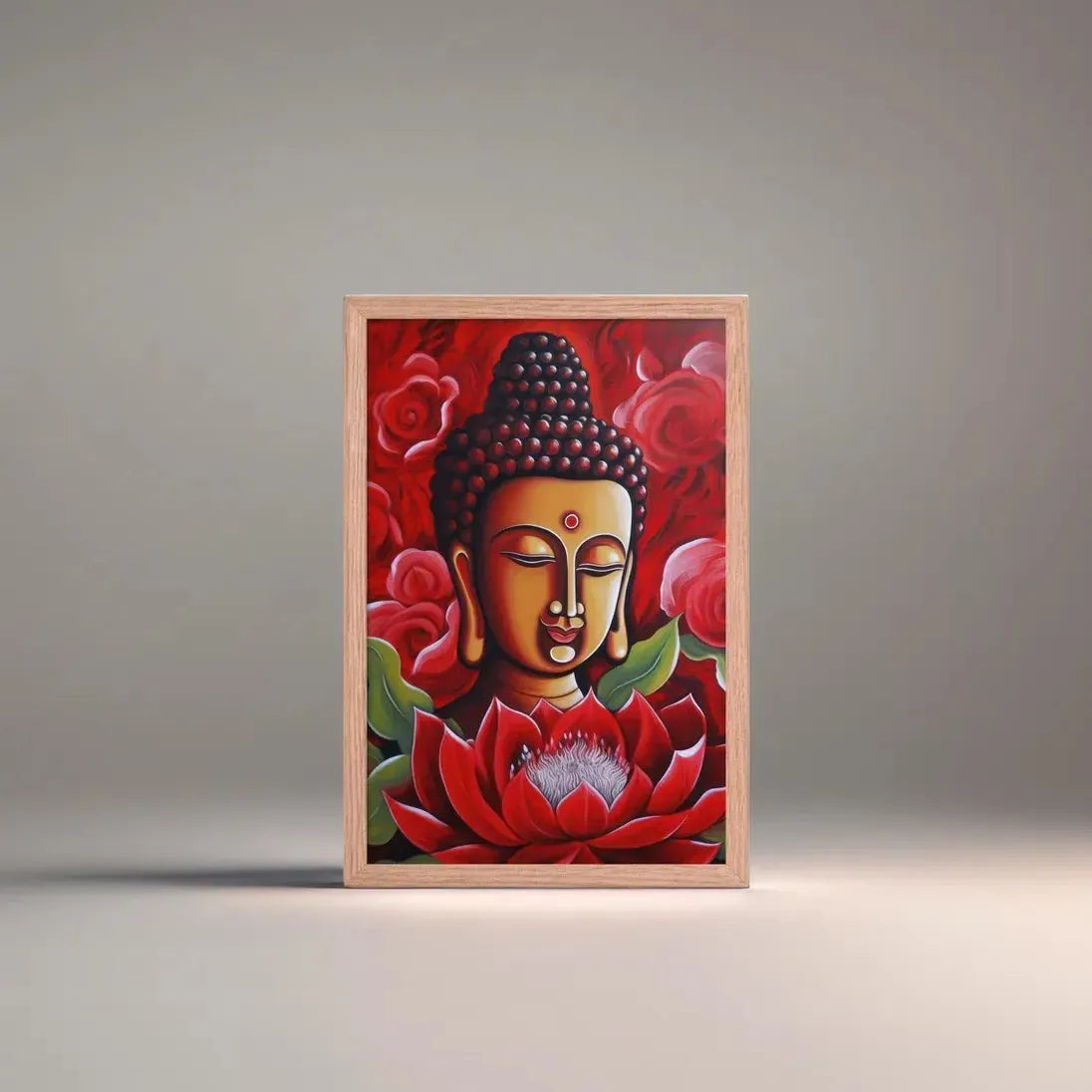 Zen Buddha Framed Print: Golden Light, Red Roses – ZenArtBliss -ZenArtBliss