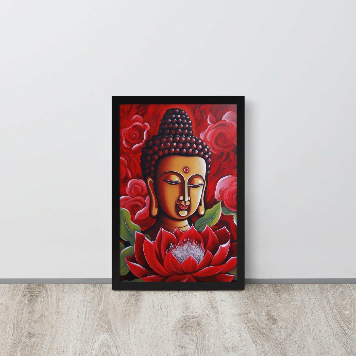 Zen Buddha Framed Print: Golden Light, Red Roses – ZenArtBliss -ZenArtBliss