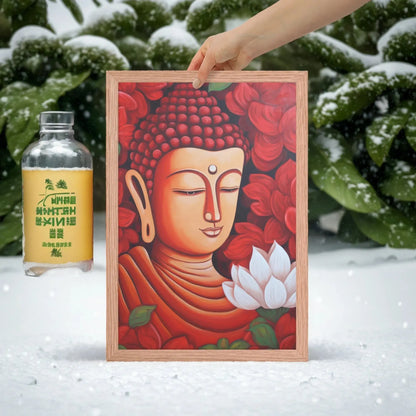 Zen Buddha Framed Print: Tranquility & Fiery Essence -ZenArtBliss