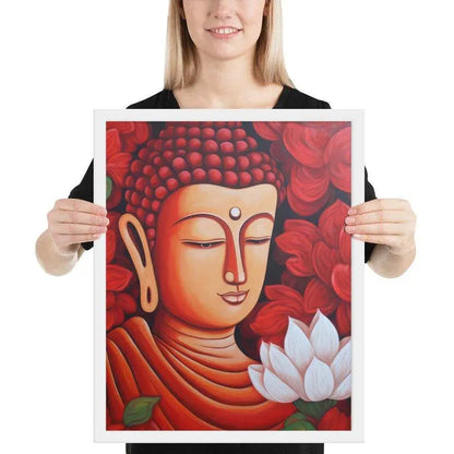 Zen Buddha Framed Print: Tranquility & Fiery Essence -ZenArtBliss