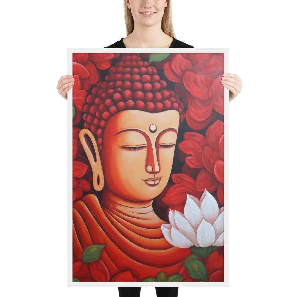 Zen Buddha Framed Print: Tranquility & Fiery Essence -ZenArtBliss