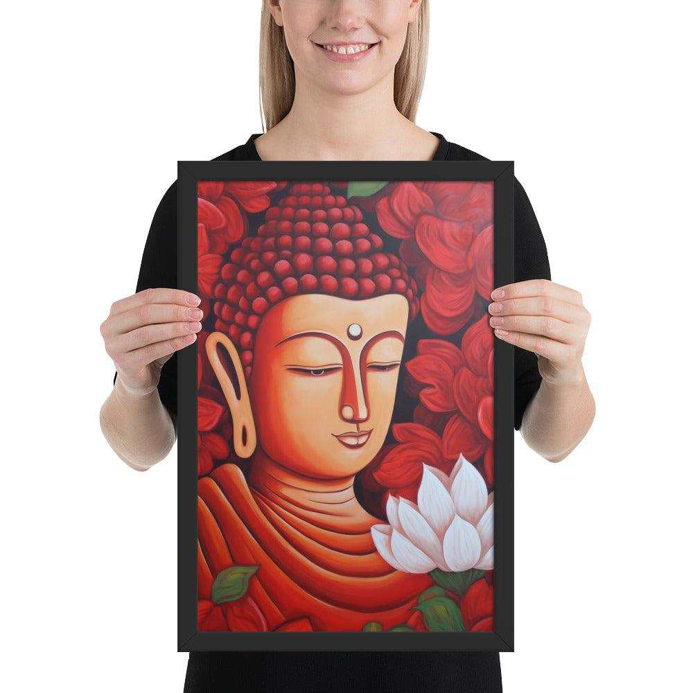 Zen Buddha Framed Print: Tranquility & Fiery Essence -ZenArtBliss