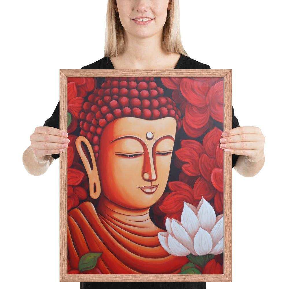 Zen Buddha Framed Print: Tranquility & Fiery Essence -ZenArtBliss