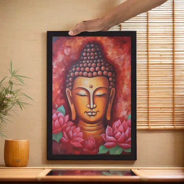 Zen Living Room Framed Print: Buddha & Lotus – ZenArtBliss -ZenArtBliss