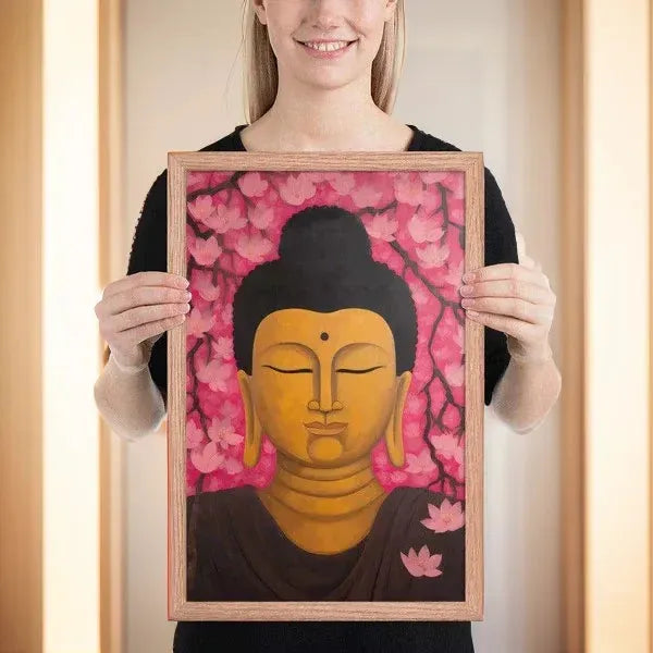 Zen Room Framed Print: Buddha & Cherry Blossoms – ZenArtBliss -ZenArtBliss